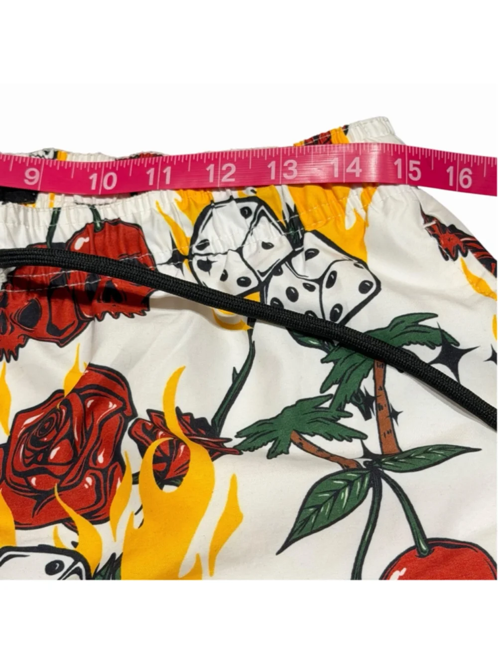 WXYZ MFG. CO Skull Flames Palm Trees Mens Swim‎ Trunks Medium Shorts Beach Dice